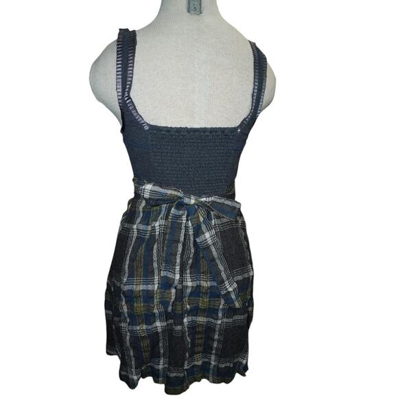 Free People Plaid Mini Dress – Button Front Denim Bodice, Grunge Cottagecore  4 - Picture 6 of 9